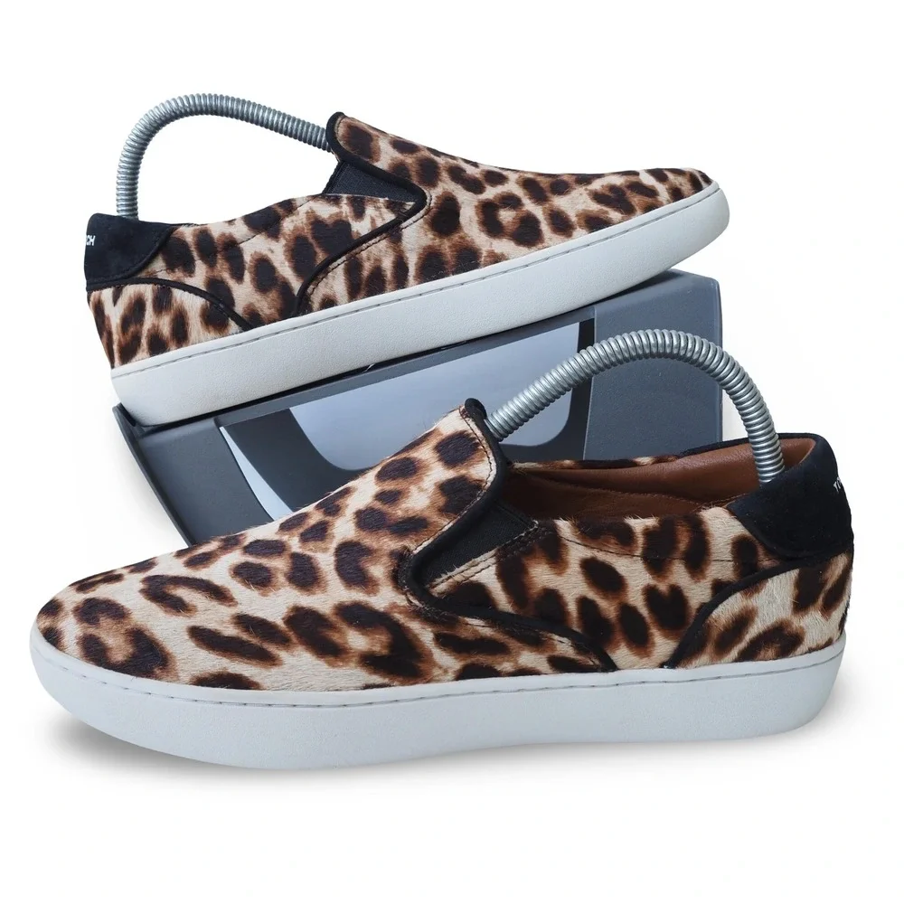 Tory Burch Leopard Print Calf Hair Slip-on Sneakers Womens 8.5M Skater Shoes‎